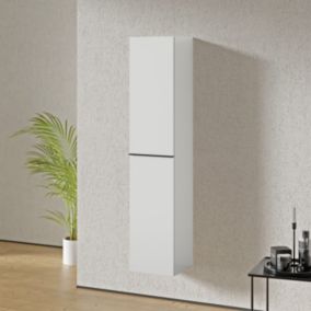 Armoire suspendue, Colonne de rangement salle de bain avec, Garantie 5 ans, Poignée Anthracite, 35x170x35cm, Blanc mat, LAVOA