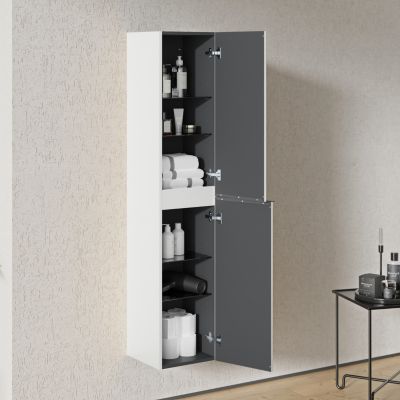 Armoire suspendue, Colonne de rangement salle de bain avec, Garantie 5 ans, Poignée Anthracite, 35x170x35cm, Blanc mat, LAVOA