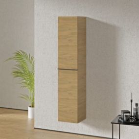 Armoire suspendue, Colonne de rangement salle de bain avec, Garantie 5 ans, Poignée Anthracite, 35x170x35cm, Chêne, LAVOA