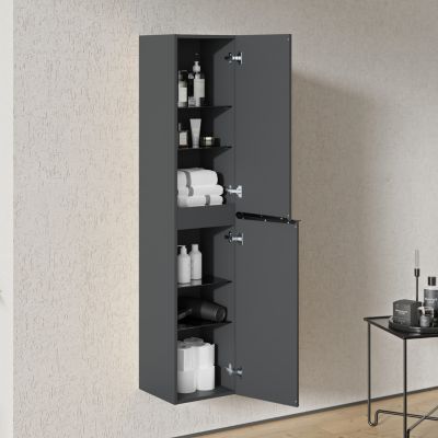 Armoire suspendue, Colonne de salle de bain avec, Garantie 5 ans, Poignée Noire, 35x170x35cm- Anthracite-LAVOA