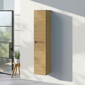 Armoire suspendue, Colonne de salle de bain porte soft-close, Garantie 5 ans, 35x170x35cm, Chêne blanchi, VIREO