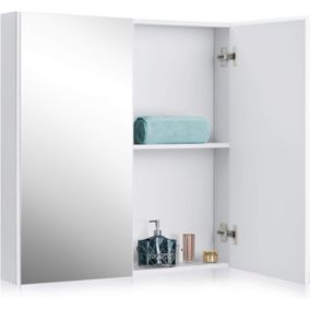 Armoire Toilette avec Miroir Murale Double Porte avec 2 Etageres Meuble a Miroir de Salle de Bain en Bois MDF