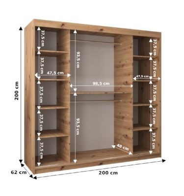 Armoire TOKYO à portes coulissantes H. 200 x L. 200 x P. 62, 2 portes