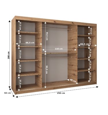Armoire TOKYO à portes coulissantes H. 200 x L. 250 x P. 62, 3 portes