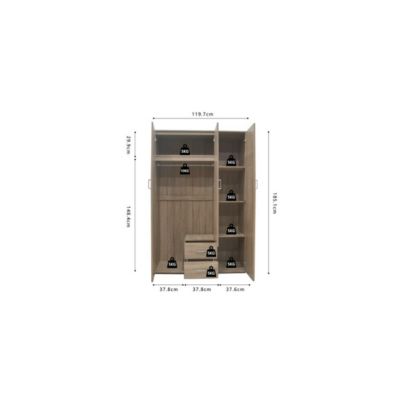 Armoire TOM 3 portes  Chene Sonoma  Avec miroir  L120 x H185 cm
