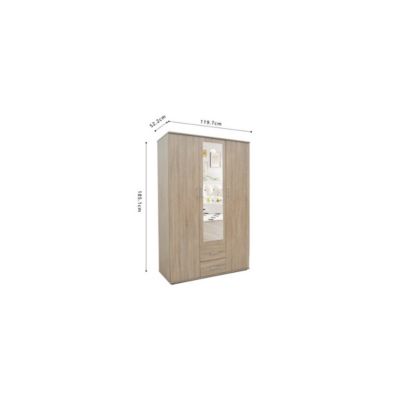 Armoire TOM 3 portes  Chene Sonoma  Avec miroir  L120 x H185 cm