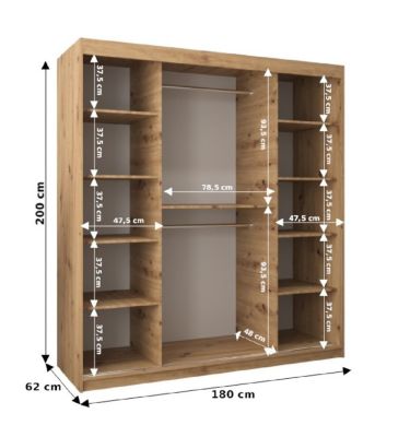 Armoire Verona 4 a portes coulissantes H. 200 x L. 180 x P. 62 2 portes