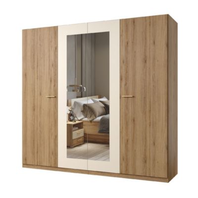 Armoire VERTIGO  4 portes avec miroir  228x215 cm  Chene sauvage et beige sable