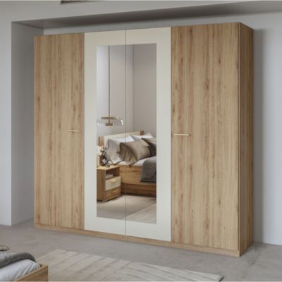 Armoire VERTIGO  4 portes avec miroir  228x215 cm  Chene sauvage et beige sable