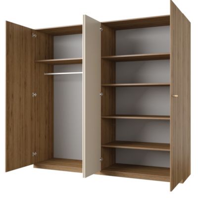 Armoire VERTIGO  4 portes avec miroir  228x215 cm  Chene sauvage et beige sable