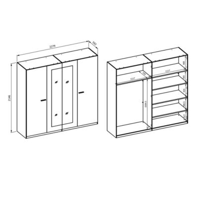 Armoire VERTIGO  4 portes avec miroir  228x215 cm  Chene sauvage et beige sable