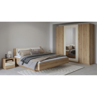 Armoire VERTIGO  4 portes avec miroir  228x215 cm  Chene sauvage et beige sable
