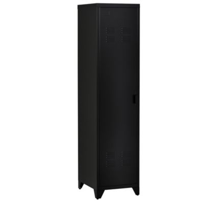 Armoire vestiaire métal design industriel - barre penderie, 3 étagères - dim. 43L x 50l x 180H cm - métal noir