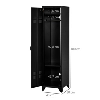 Armoire vestiaire métal design industriel - barre penderie, 3 étagères - dim. 43L x 50l x 180H cm - métal noir