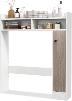 Armoire WC avec Etagere & 2 Compartiments & Tablettes reglables sur 10 niveaux & Anti-Bascule pour Buanderie Blanc