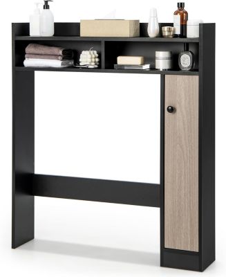 Armoire WC avec Etagere & 2 Compartiments & Tablettes reglables sur 10 niveaux & Anti-Bascule pour Buanderie Noir