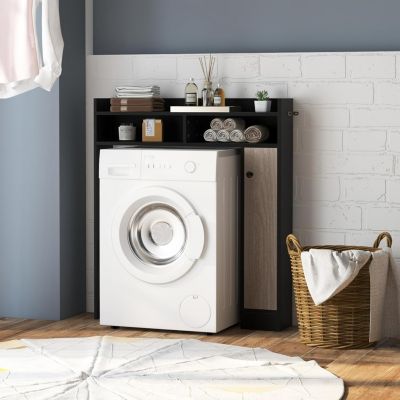 Armoire WC avec Etagere & 2 Compartiments & Tablettes reglables sur 10 niveaux & Anti-Bascule pour Buanderie Noir