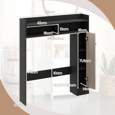 Armoire WC avec Etagere & 2 Compartiments & Tablettes reglables sur 10 niveaux & Anti-Bascule pour Buanderie Noir