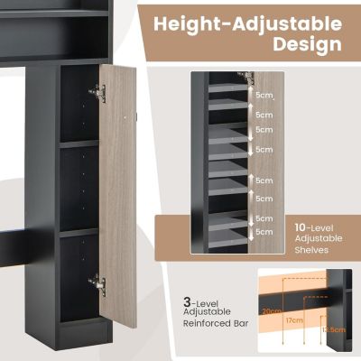 Armoire WC avec Etagere & 2 Compartiments & Tablettes reglables sur 10 niveaux & Anti-Bascule pour Buanderie Noir