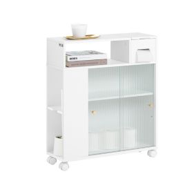 Armoire WC Toilettes Compact Roulante avec 2 Portes Coulissantes, BZR117-W, SoBuy