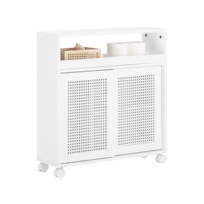 Armoire WC Toilettes Compact Roulante avec 2 Portes Coulissantes, BZR119-W, SoBuy