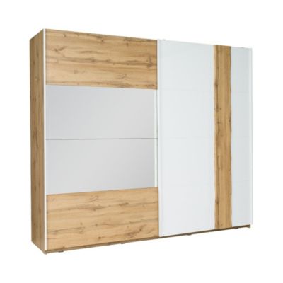 Armoire WOOD 2 portes coulissantes avec miroir  Chene et blanc  200 x 218 cm