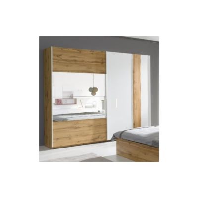 Armoire WOOD 2 portes coulissantes avec miroir  Chene et blanc  200 x 218 cm