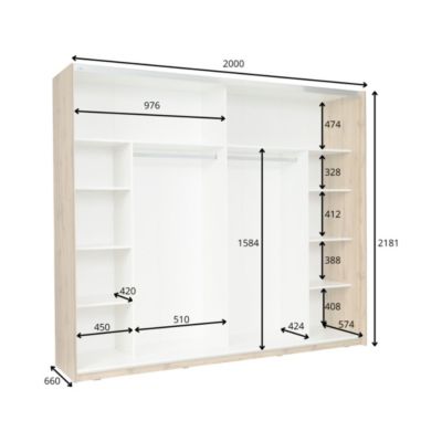 Armoire WOOD 2 portes coulissantes avec miroir  Chene et blanc  200 x 218 cm
