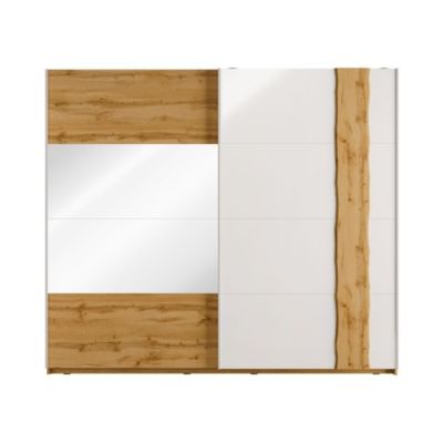 Armoire WOOD 2 portes coulissantes avec miroir  Chene et blanc  200 x 218 cm