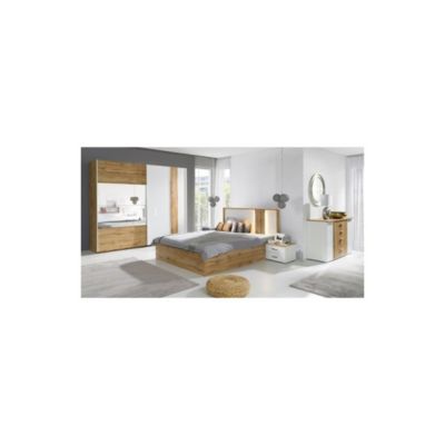 Armoire WOOD 2 portes coulissantes avec miroir  Chene et blanc  200 x 218 cm