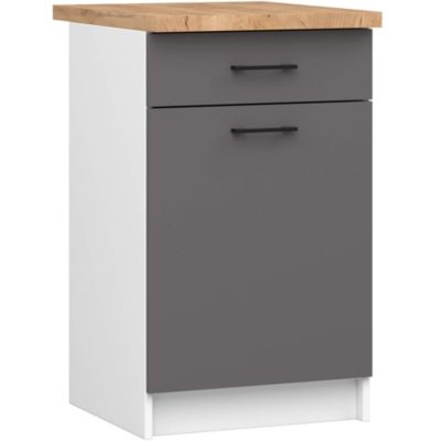 Armoires de cuisine basse AKORD S50 OLIWIA Blanc 50 cm 1 porte 1 tiroir façade Gris Graphite 2 étagères 50x46x85 cm