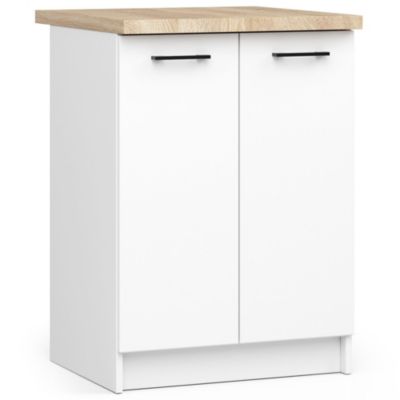 Armoires de cuisine basse AKORD S60 OLIWIA modulable Blanc 60 cm 2 portes façade Blanche 2 étagères 60x46x85 cm