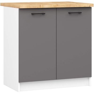 Armoires de cuisine basse AKORD S80 OLIWIA Blanc 80 cm 2 portes façade Gris Graphite 2 étagères 80x46x85 cm