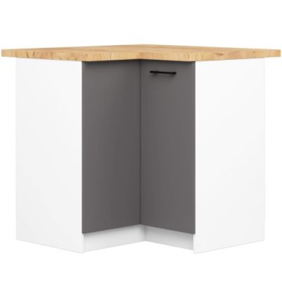 Armoires de cuisine basse AKORD S90 d'angle OLIWIA Blanc 90 cm 2 portes façade Gris Graphite 2 étagères 90x46x85 cm