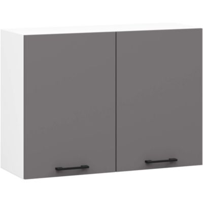 Armoires de cuisine haute AKORD W80 OLIWIA Blanc 80 cm 2 portes façade Gris Graphite 2 étagères 80x30x58 cm