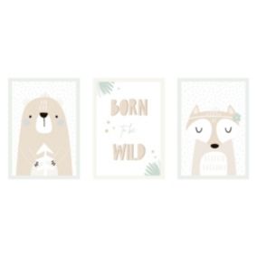 Art print (set de 3) animaux de la forêt vert 21x29,7 cm