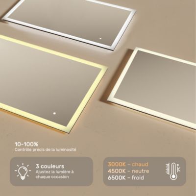 Artforma Miroir de Salle de Bain LED 120x70, Miroir LED avec tactile, 3 températures de Couleur (3000K- 6500K)