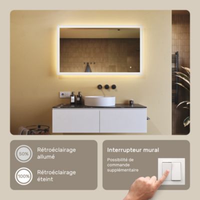 Artforma Miroir de Salle de Bain LED 120x70, Miroir LED avec tactile, 3 températures de Couleur (3000K- 6500K)