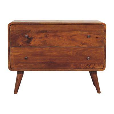 Artisan Furniture Bois massif 2 tiroir courbé châtaignier commode, marron