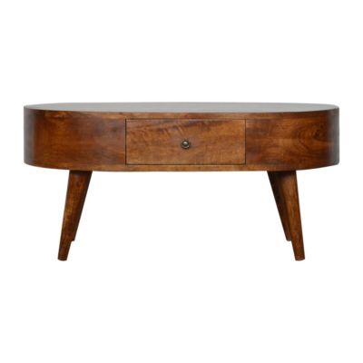 Artisan Furniture Bois massif châtaignier arrondi table basse, 2 tiroirs, marron foncé