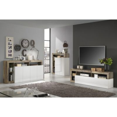 ARTURO - Ensemble Buffet 4P + Meubles TV et Bar Blanc Laqué Niches ...