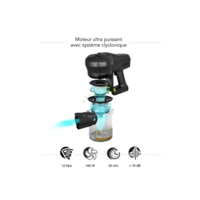 Aspirateur balai sans fil 2en1 rechargeable 22.2v Kitchen Move BAT-H20BPET silent dark knight animal care