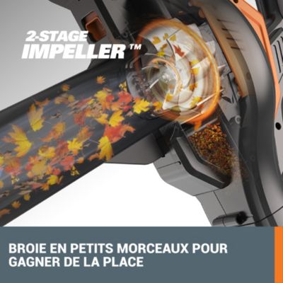 Aspirateur souffleur broyeur 2x20V WORX - WG583E.9 (moteur brushless, 335 km/h, sac et harnais, sans batterie ni chargeur)