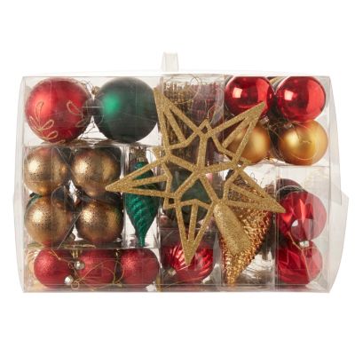 Victor's Workshop 90pcs Boules De Noël, Thème Elfs Rouge Vert Blanc Décoration à Suspendre Pour L'arbre De Noël En Plastique, Ornements Avec Étoile Pour Sapin De Noël, Emballage En Kraft De Luxe