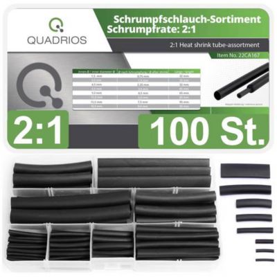 Assortiment 100 gaines thermorétractables 2:1 noir PE, différentes tailles, usage industriel et domestique
