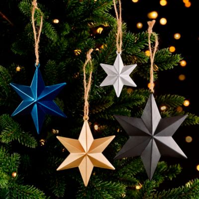 Assortiment 12 boules de Noël étoiles nordiques en métal à suspendre