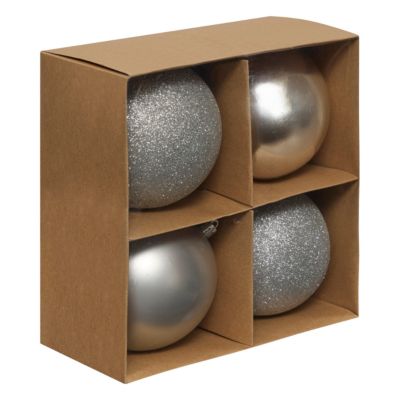 Assortiment boules de noël argent lisse et paillétées ∅100mm Feeric Light & Christmas - 4 pièces