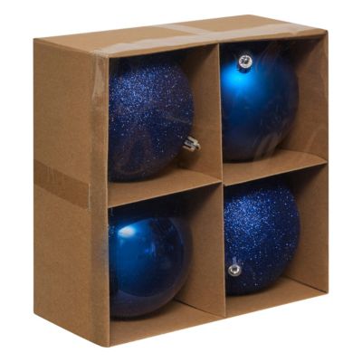 Assortiment boules de noël bleu nuit lisse et paillétées ∅100mm Feeric Light & Christmas - 4 pièces