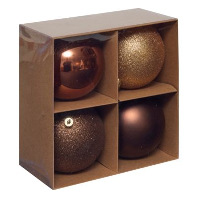 Assortiment boules de noël bronze lisse et paillétées ∅100mm Feeric Light & Christmas - 4 pièces