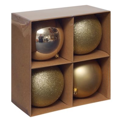 Assortiment boules de noël doré lisse et paillétées ∅100mm Feeric Light & Christmas - 4 pièces